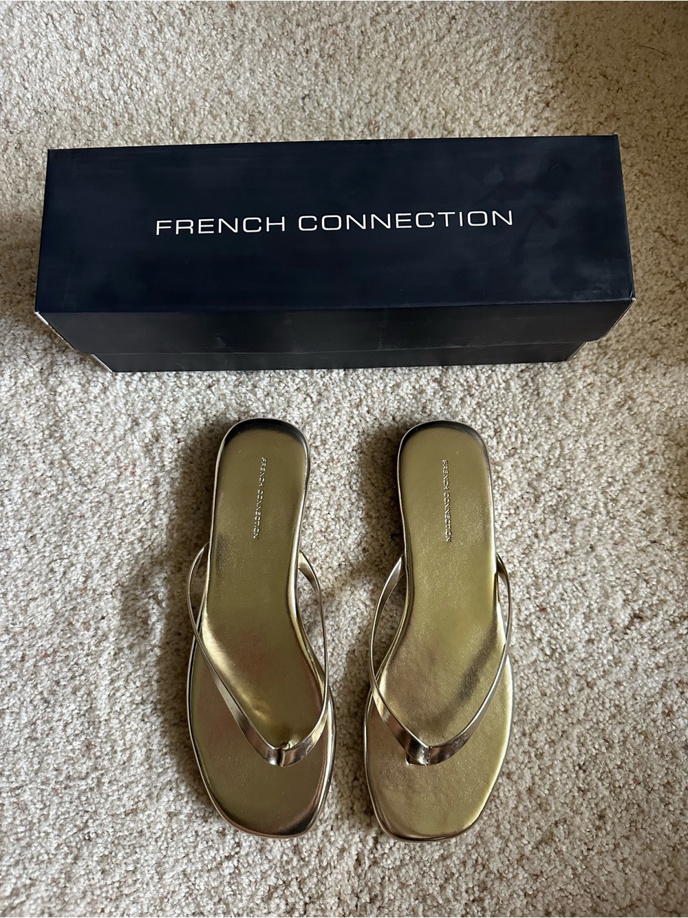 French Connection Metallic Gold Square-Toe Sandals